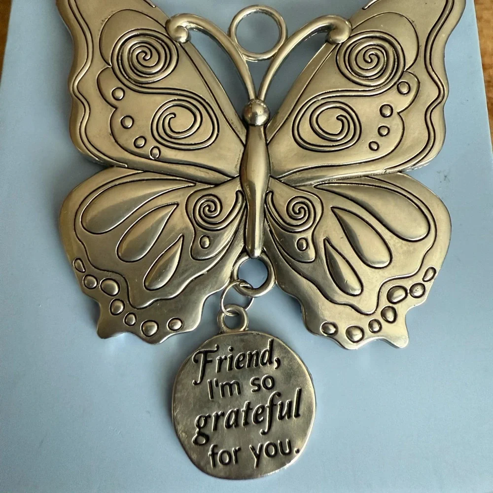 Silver and Gold Butterfly Necklace, purse charm, ornament, friendship charm - Picture 9 of 10